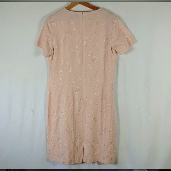 Victoria Holley Soft Pink w/Silky Floral Embroidery Linen Dress Women's Size 10 - Picture 7 of 11